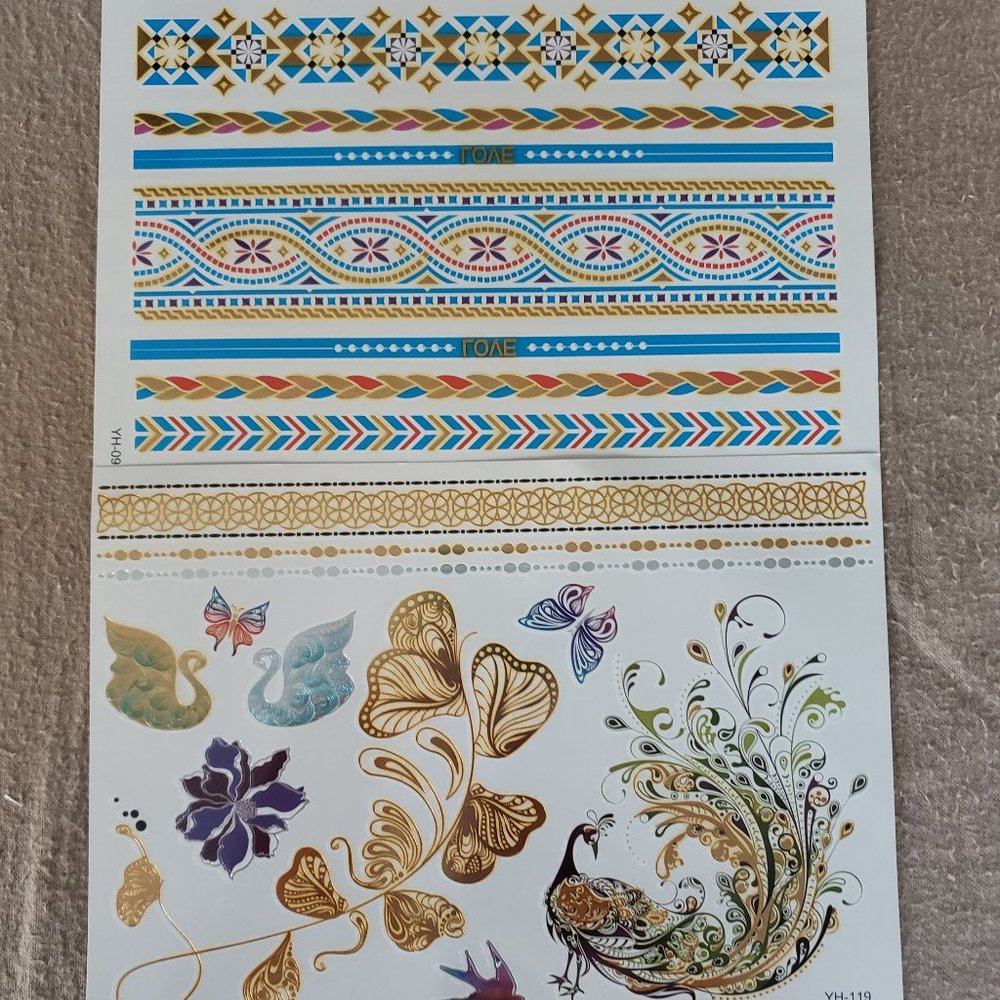 3 sheets Golden Silver Temporary Tattoo - Picture 6 of 16